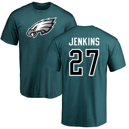Men Philadelphia Eagles #27 Malcolm Jenkins Green Name and Number Logo NFL T Shirt->nfl t-shirts->Sports Accessory